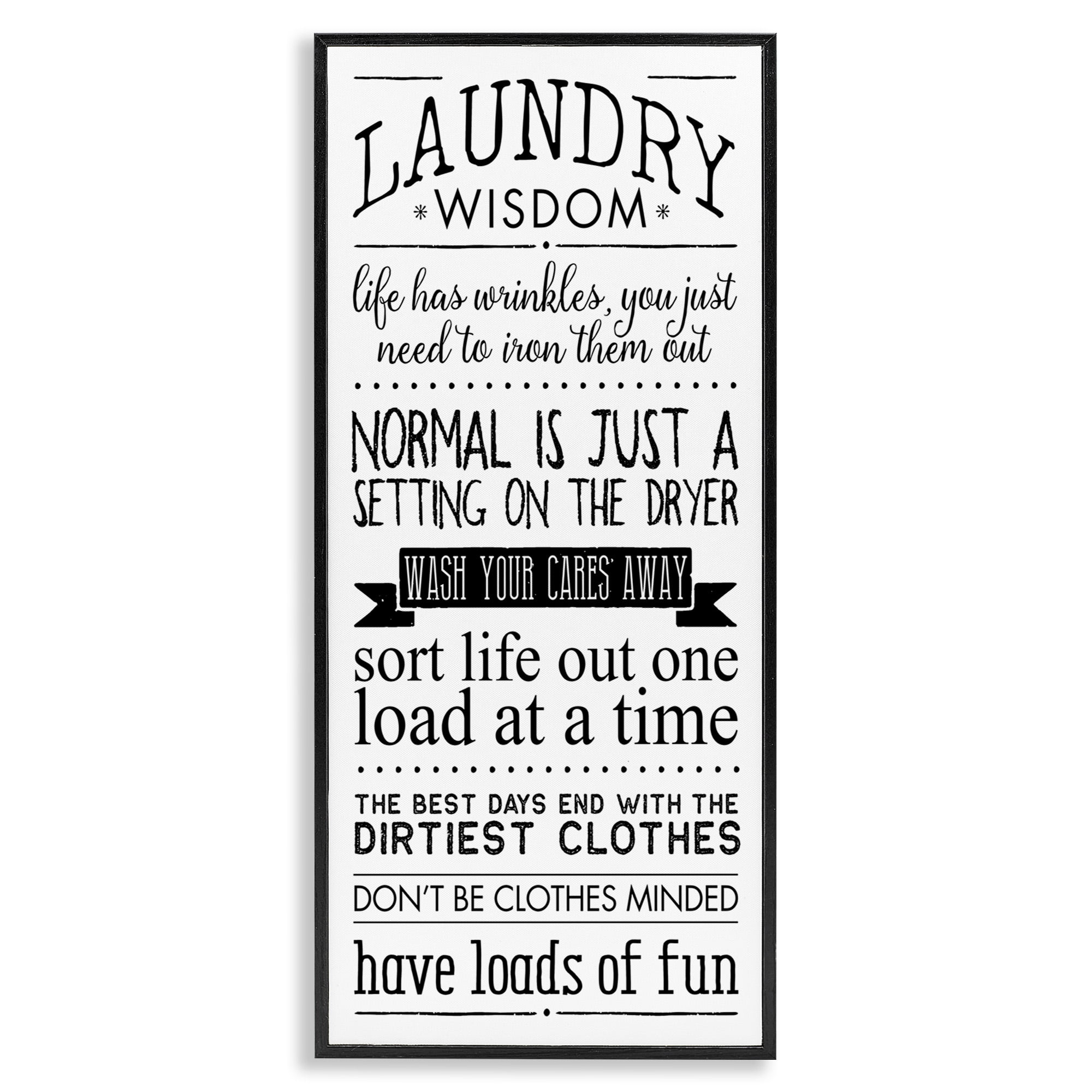 Stupell Industries Laundry Wisdom Life Phrases Typography Painting Black Framed Art Print Wall Art, 13 x 30