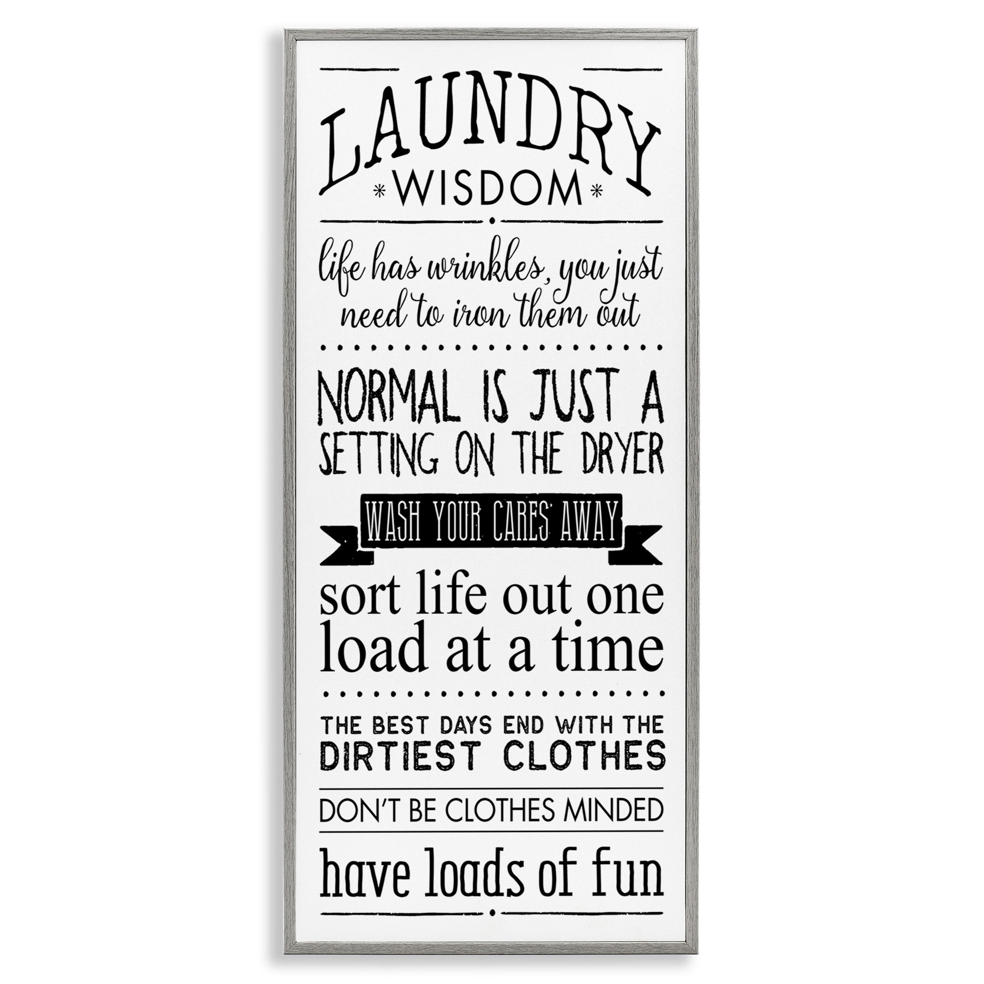 Stupell Industries Laundry Wisdom Life Phrases Typography Painting Gray Framed Art Print Wall Art, 13 x 30