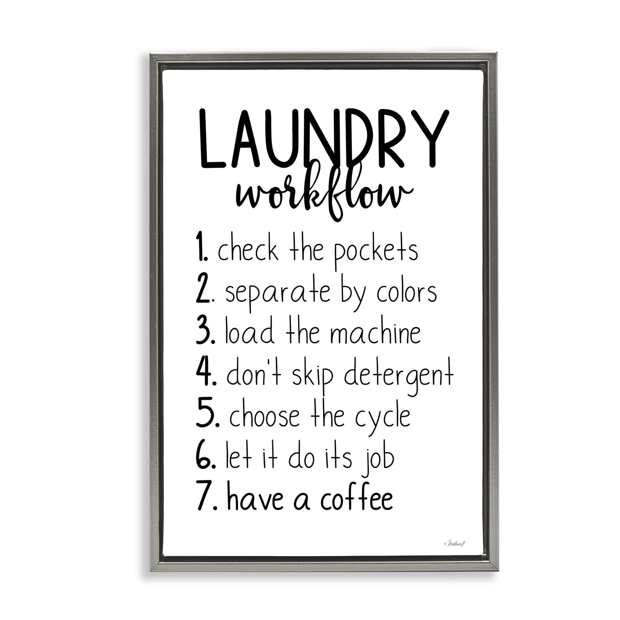 Stupell Industries Laundry Workflow Steps Bath & Laundry Painting Gray Floater Framed Canvas Art Print Wall Art, 21 x 31