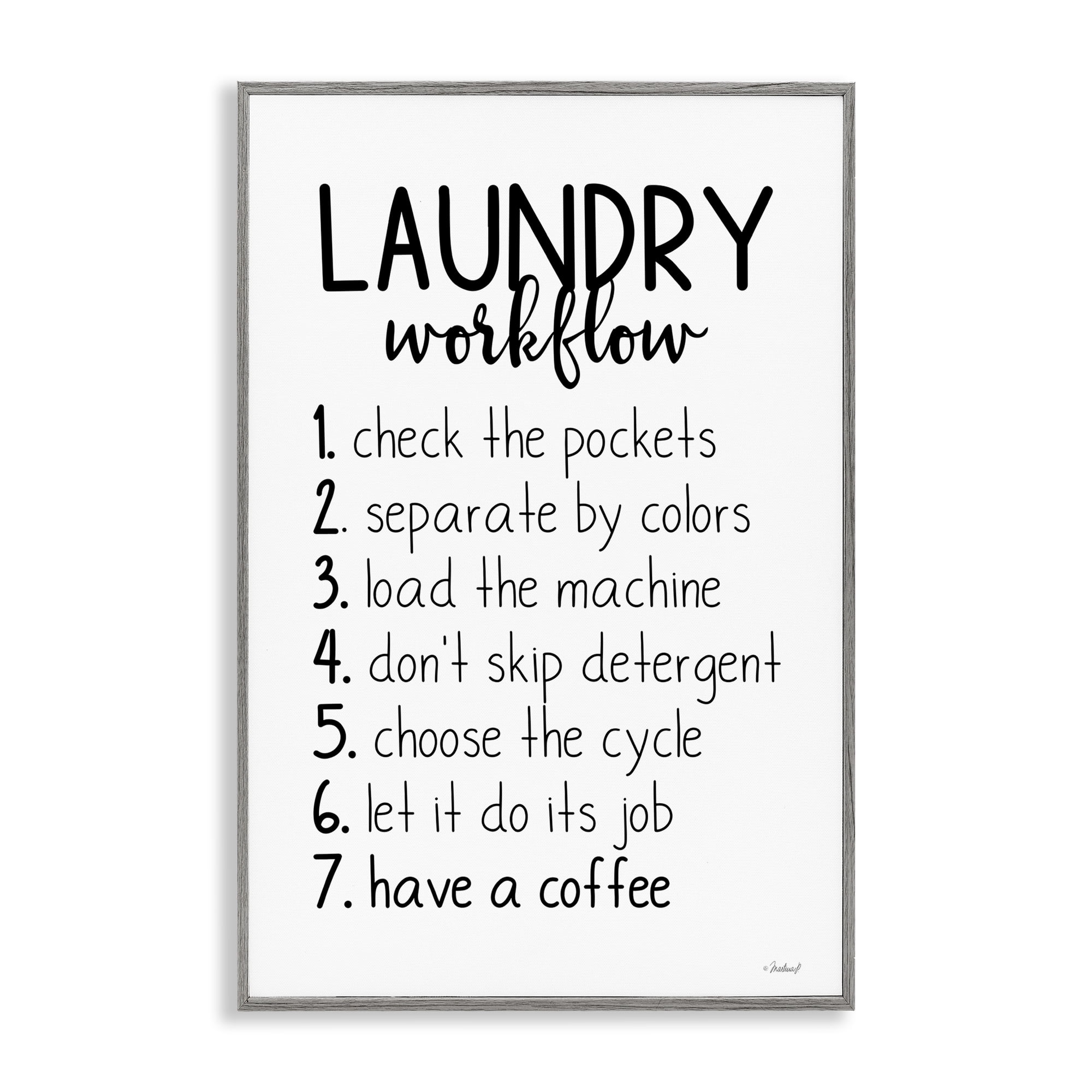Stupell Industries Laundry Workflow Steps Bath & Laundry Painting Gray Framed Art Print Wall Art, 16 x 24