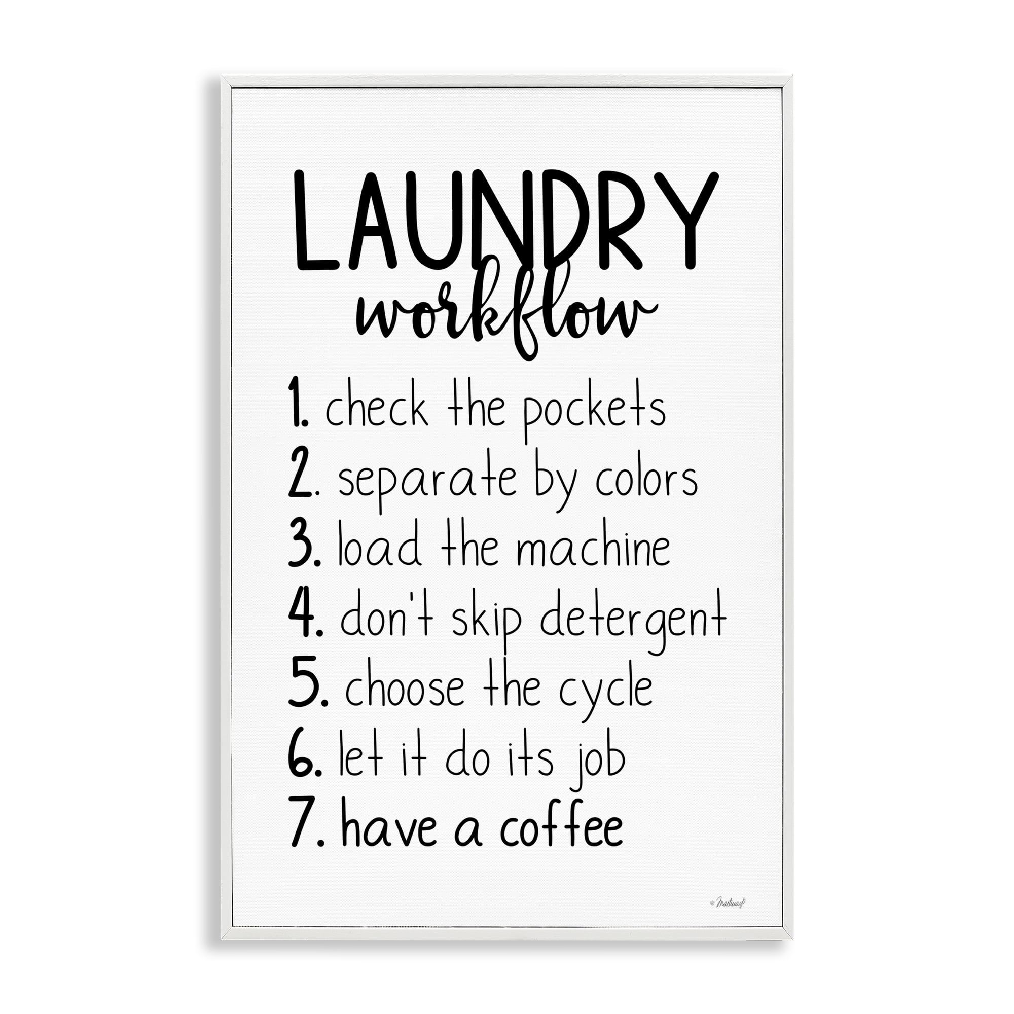 Stupell Industries Laundry Workflow Steps Bath & Laundry Painting White Framed Art Print Wall Art, 20 x 30