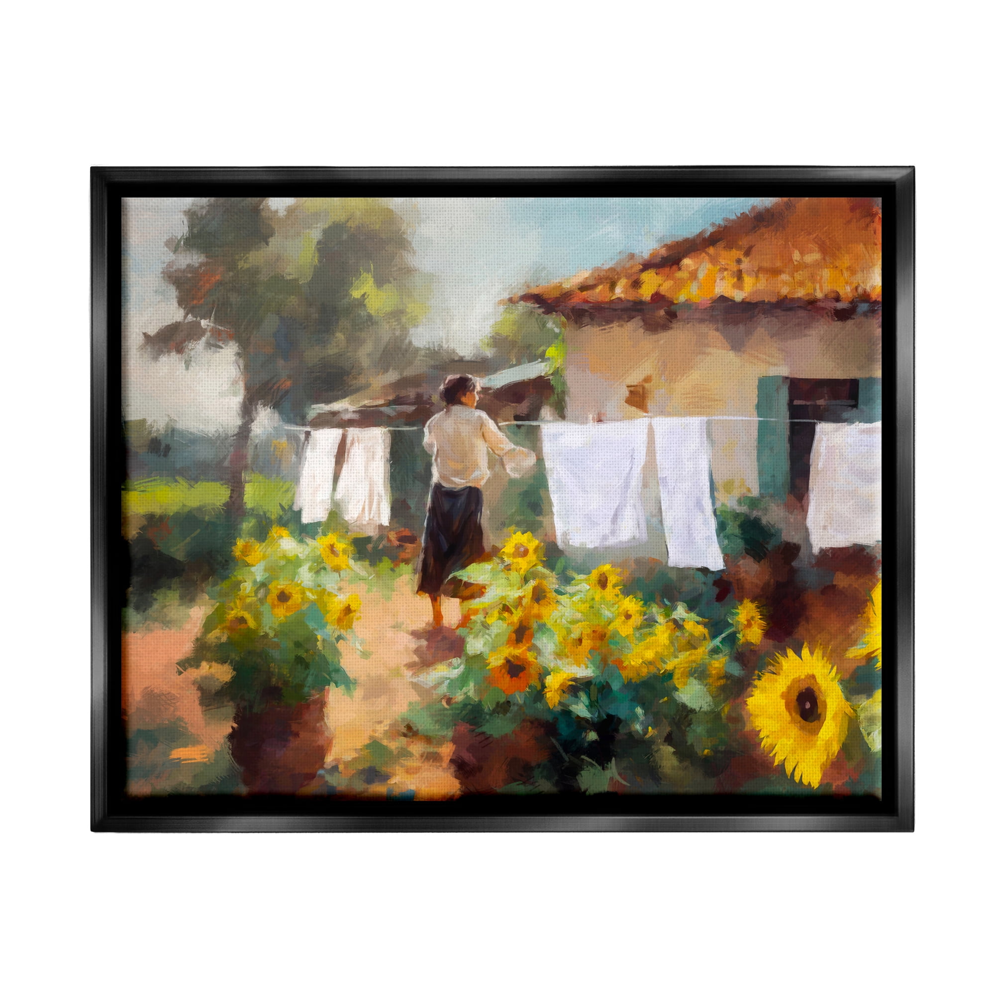 Stupell Industries Laundry in Countryside Figurative Painting Black Floater Framed Art Print Wall Art, 31 x 25