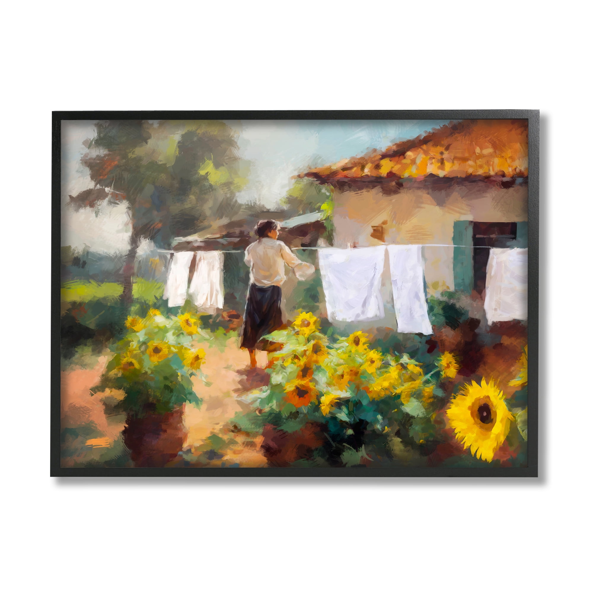 Stupell Industries Laundry in Countryside Figurative Painting Black Framed Art Print Wall Art, 14 x 11