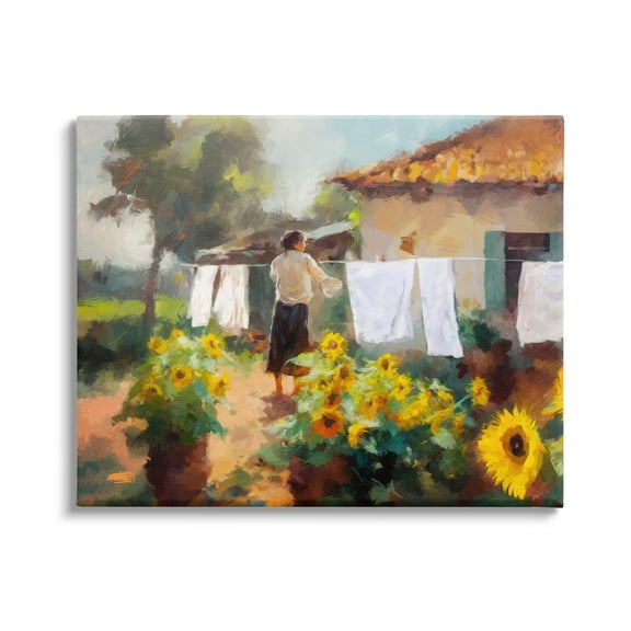 Stupell Industries Laundry in Countryside Figurative Painting Gallery Wrapped Canvas Print Wall Art, 20 x 16