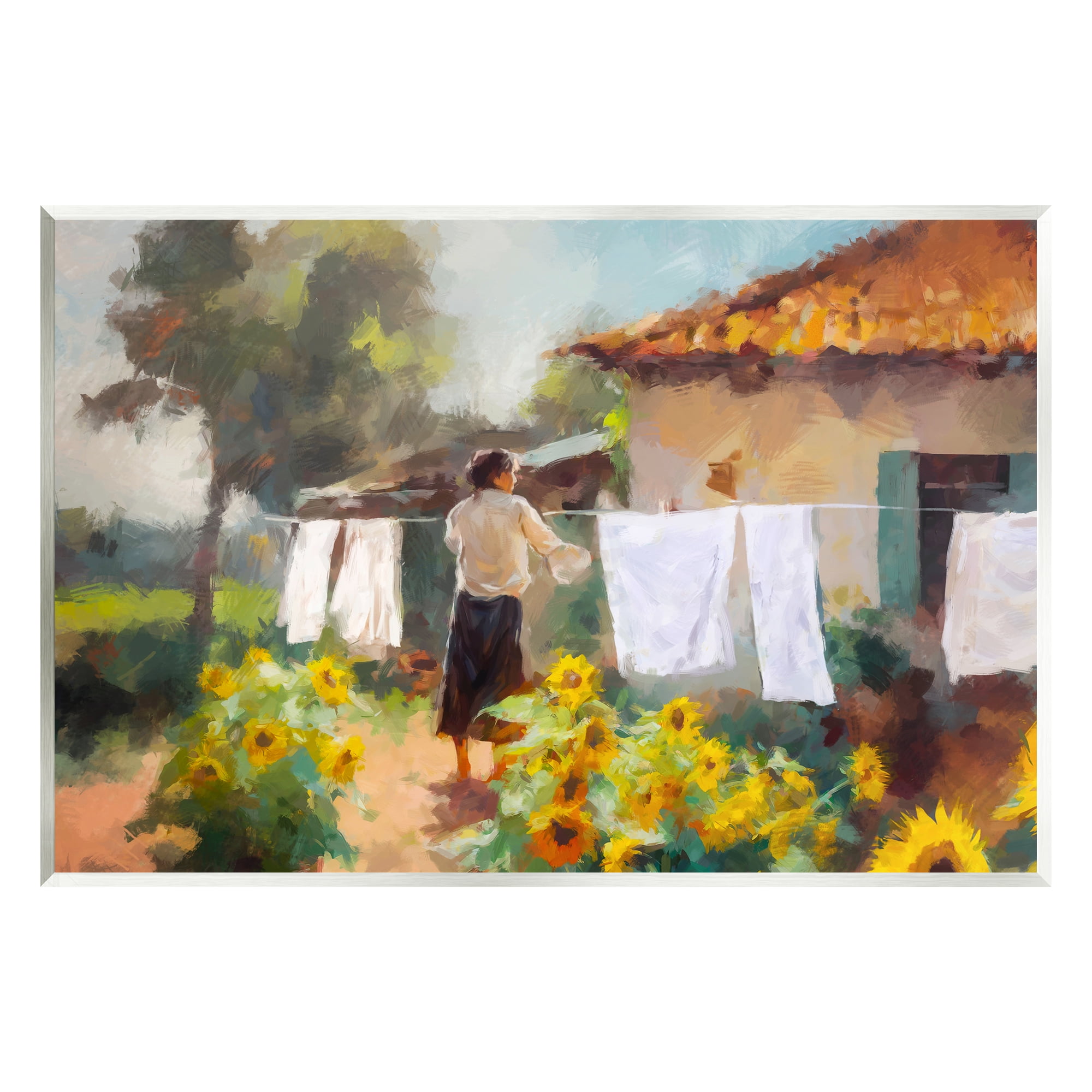 Stupell Industries Laundry in Countryside Figurative Painting Unframed Art Print Wall Art, 19 x 13