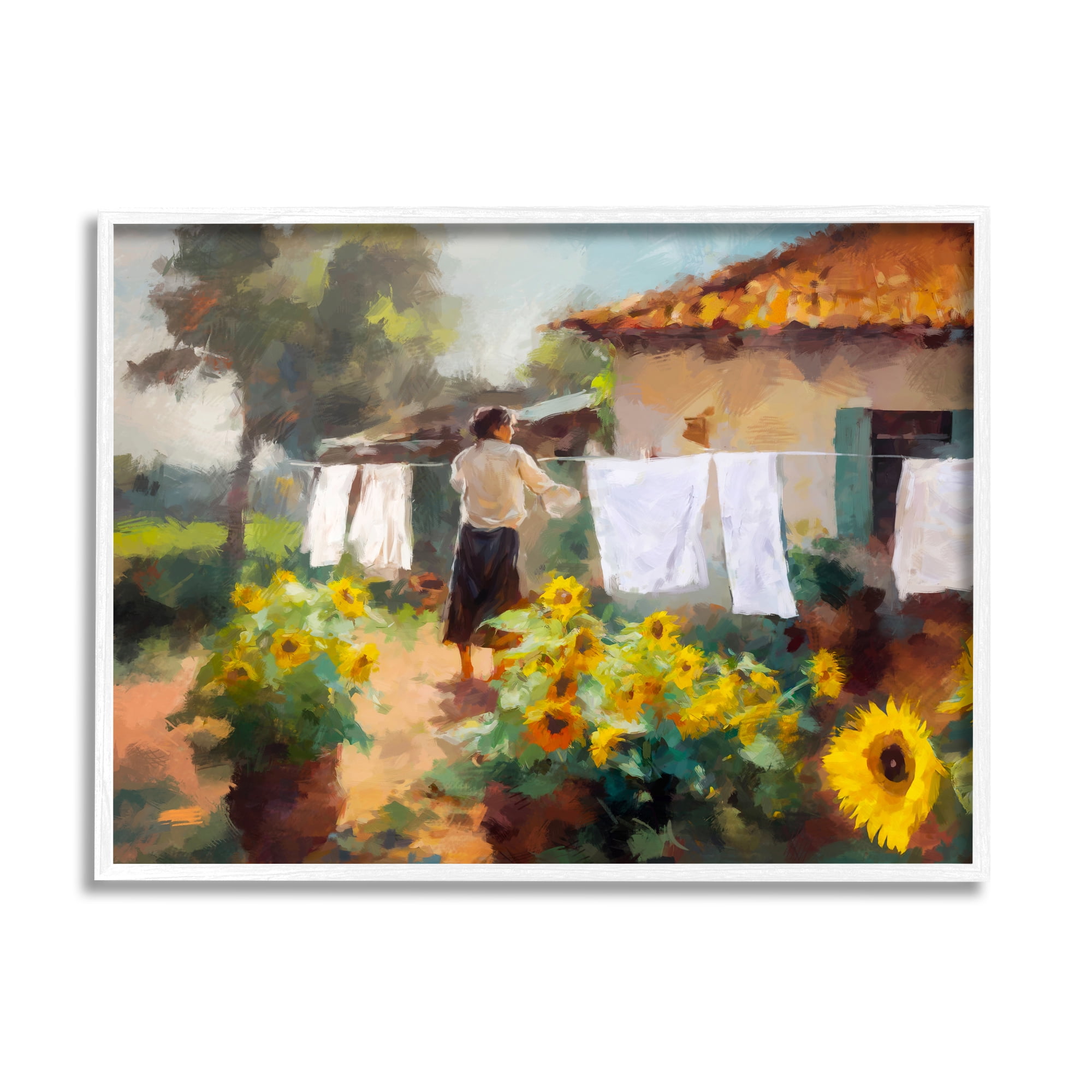 Stupell Industries Laundry in Countryside Figurative Painting White Framed Art Print Wall Art, 30 x 24