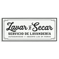 Stupell Industries Lavar y Secar Lavandería Abierto Bath & Laundry Painting Black Framed Art Print Wall Art, 24 x 10