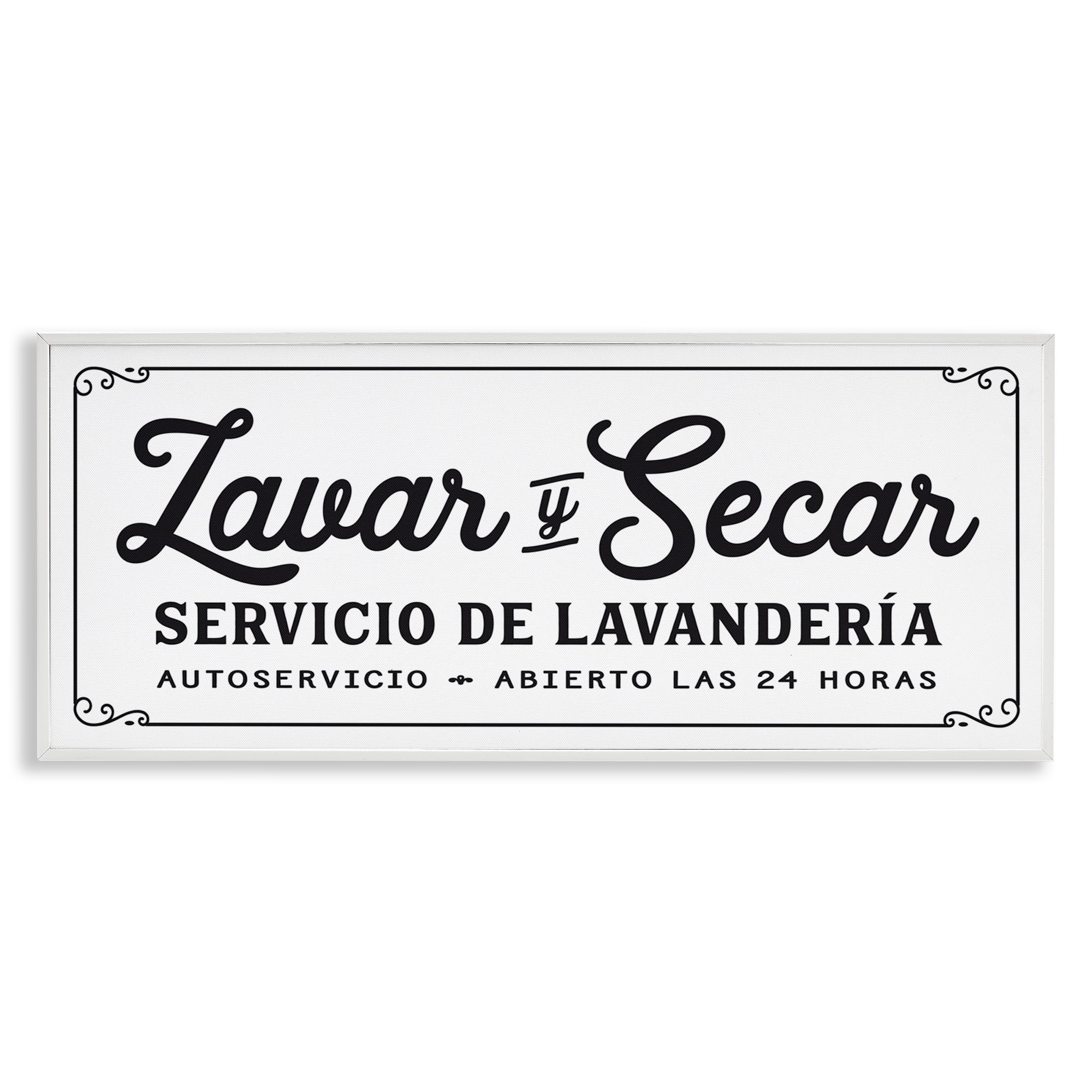 Stupell Industries Lavar y Secar Lavandería Abierto Bath & Laundry Painting White Framed Art Print Wall Art, 24 x 10