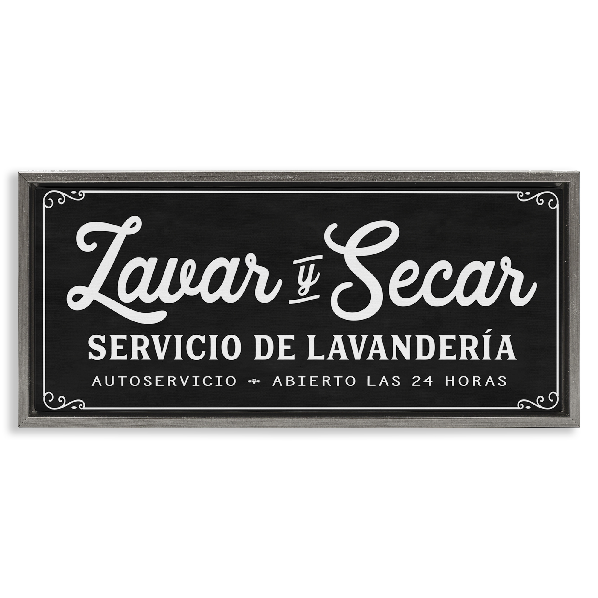 Stupell Industries Lavar y Secar Lavandería Bath & Laundry Painting Gray Floater Framed Art Print Wall Art, 31 x 14