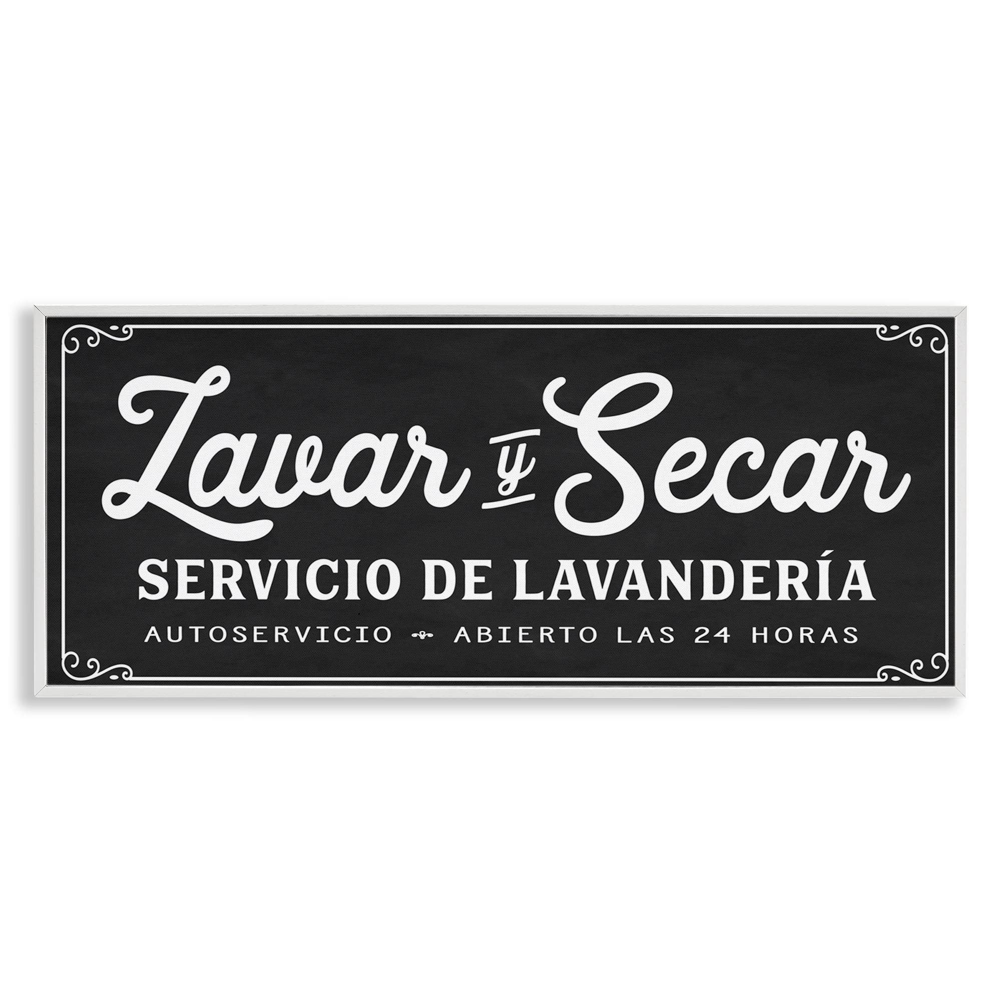 Stupell Industries Lavar y Secar Lavandería Bath & Laundry Painting White Framed Art Print Wall Art, 30 x 13