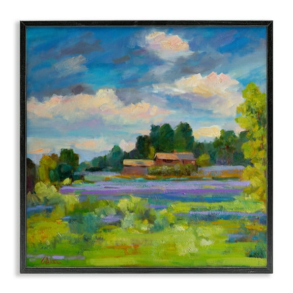Stupell Industries Lavender Countryside Landscape Landscape & Nature Painting Black Framed Art Print Wall Art, 12 x 12