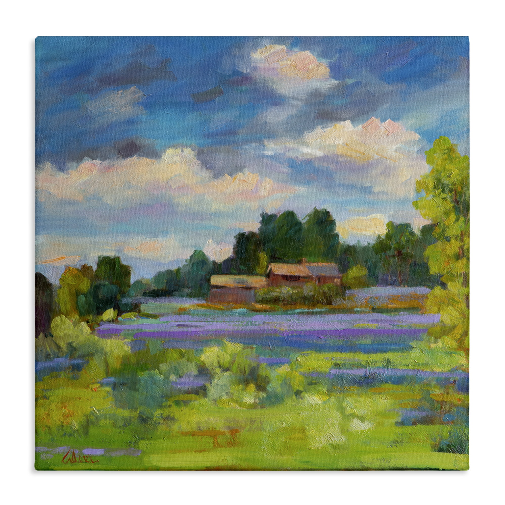 Stupell Industries Lavender Countryside Landscape Landscape & Nature Painting Wrapped Canvas Art Print Wall Art, 24 x 24