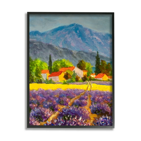 Stupell Industries Lavender Field Landscape Nature Painting Black Framed Art Print Wall Art, 24 x 30