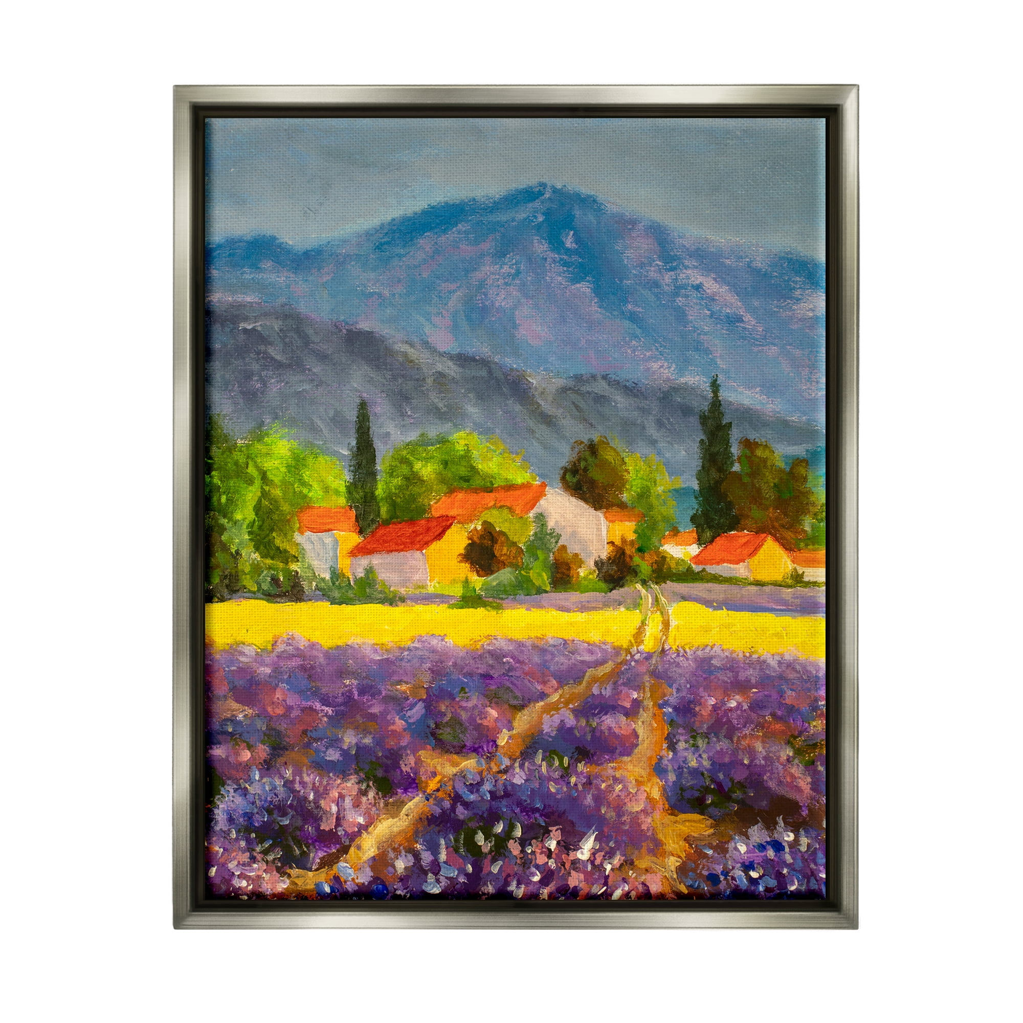 Stupell Industries Lavender Field Landscape Nature Painting Gray Floater Framed Art Print Wall Art, 25 x 31