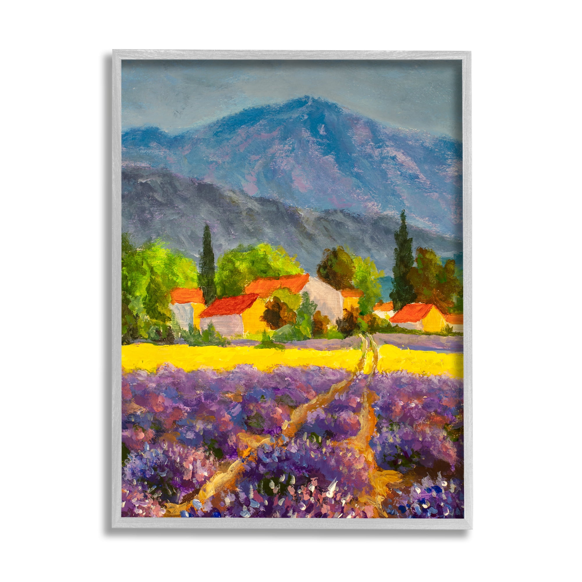 Stupell Industries Lavender Field Landscape Nature Painting Gray Framed Art Print Wall Art, 16 x 20