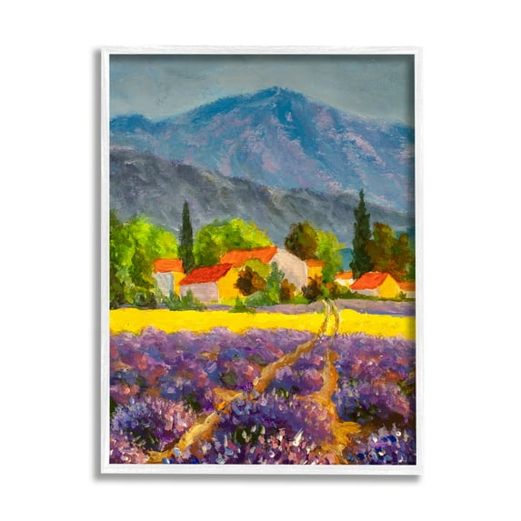 Stupell Industries Lavender Field Landscape Nature Painting White Framed Art Print Wall Art, 24 x 30