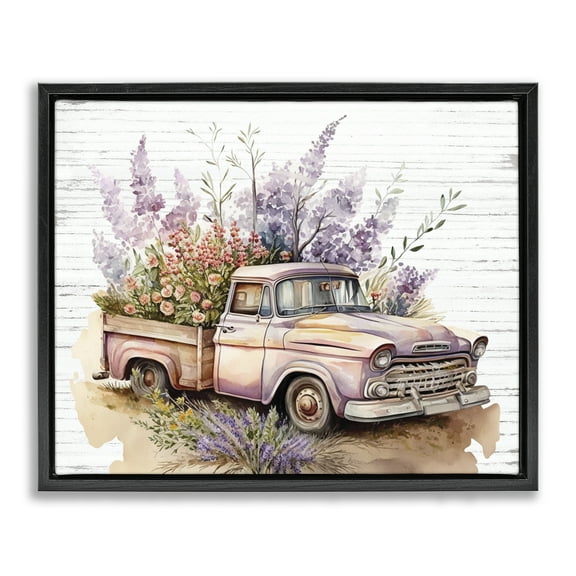 Stupell Industries Lavender Filled Truck Transportation Painting Black Floater Framed Canvas Art Print Wall Art, 21 x 17