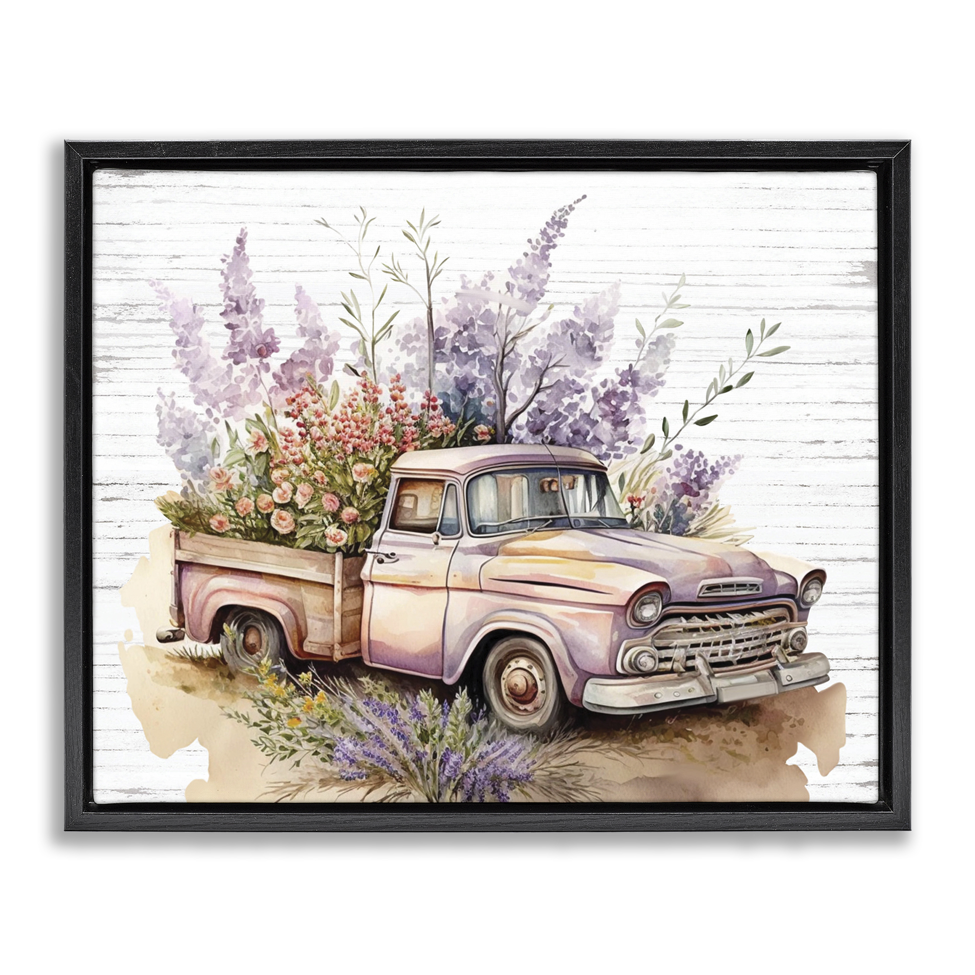 Stupell Industries Lavender Filled Truck Transportation Painting Black Floater Framed Canvas Art Print Wall Art, 31 x 25