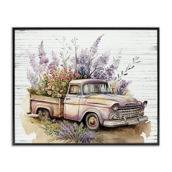 Stupell Industries Lavender Filled Truck Transportation Painting Black Framed Art Print Wall Art, 14 x 11