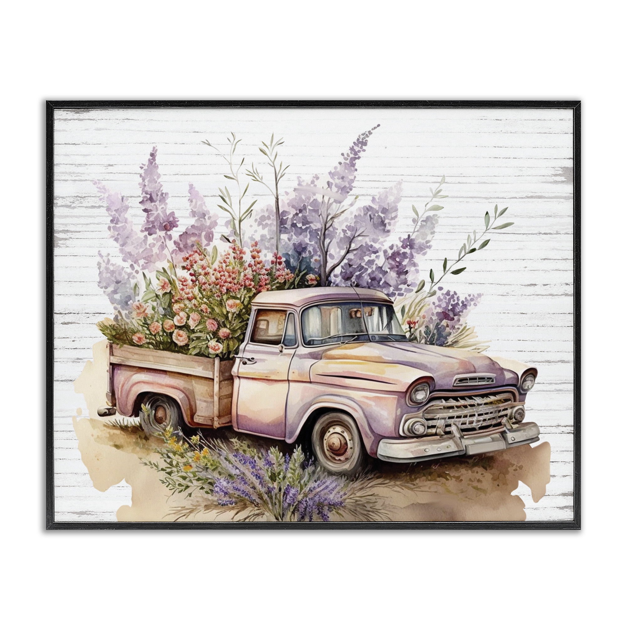 Stupell Industries Lavender Filled Truck Transportation Painting Black Framed Art Print Wall Art, 30 x 24