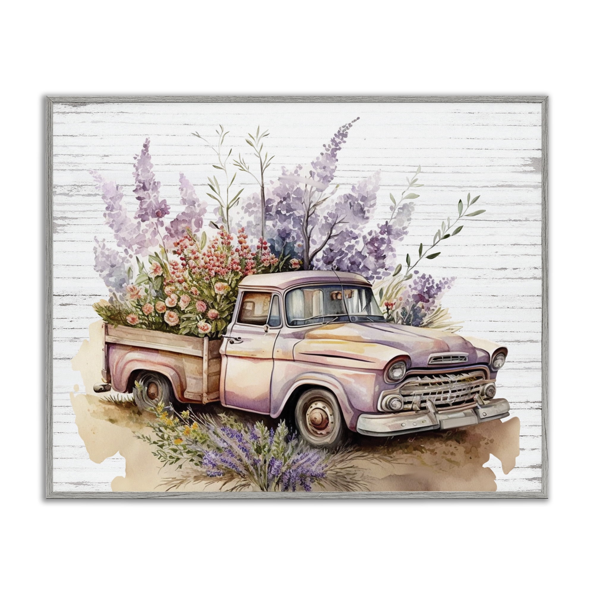 Stupell Industries Lavender Filled Truck Transportation Painting Gray Framed Art Print Wall Art, 30 x 24