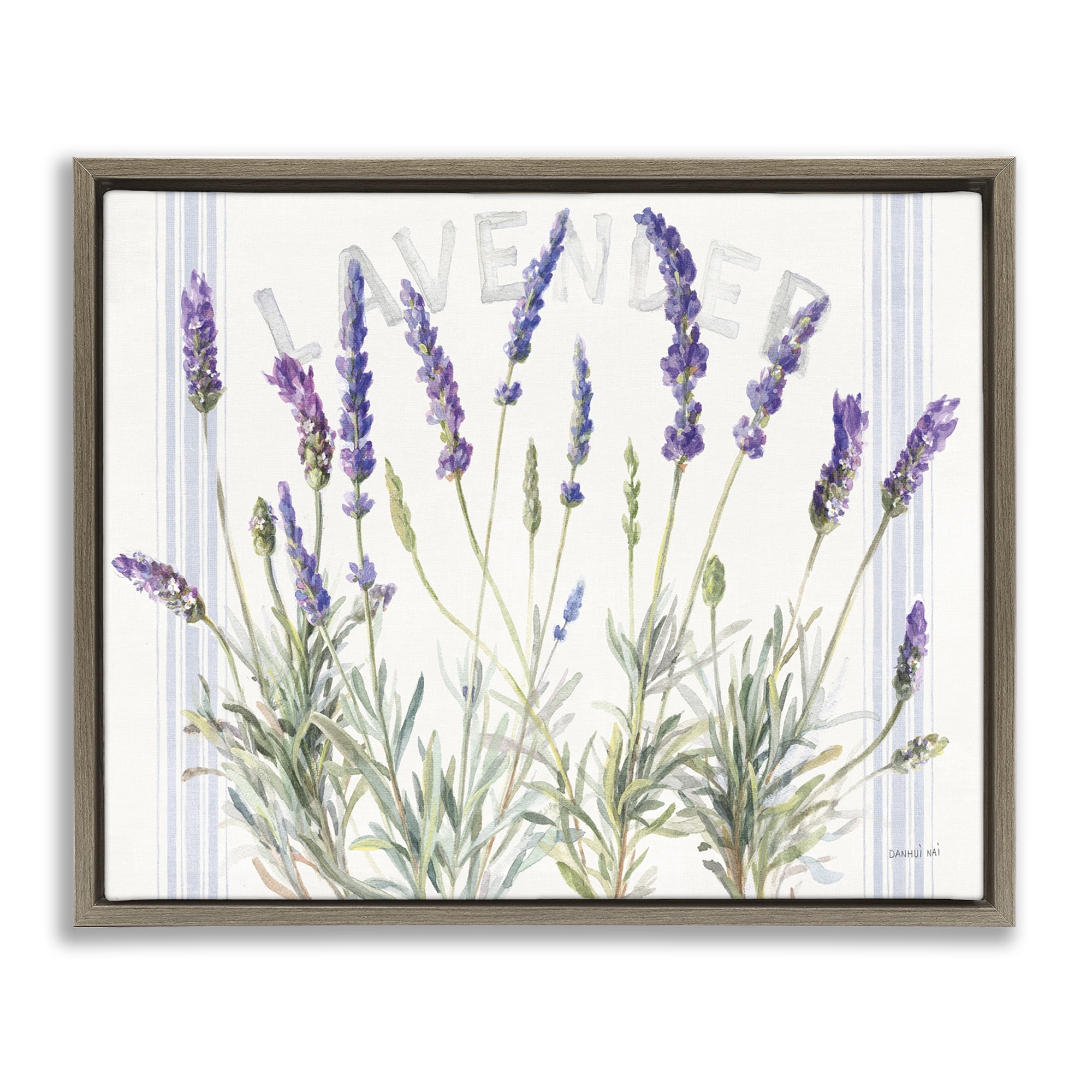 Stupell Industries Lavender Floral Cluster Botanical & Floral Painting Brown Floater Framed Canvas Art Print Wall Art, 21 x 17