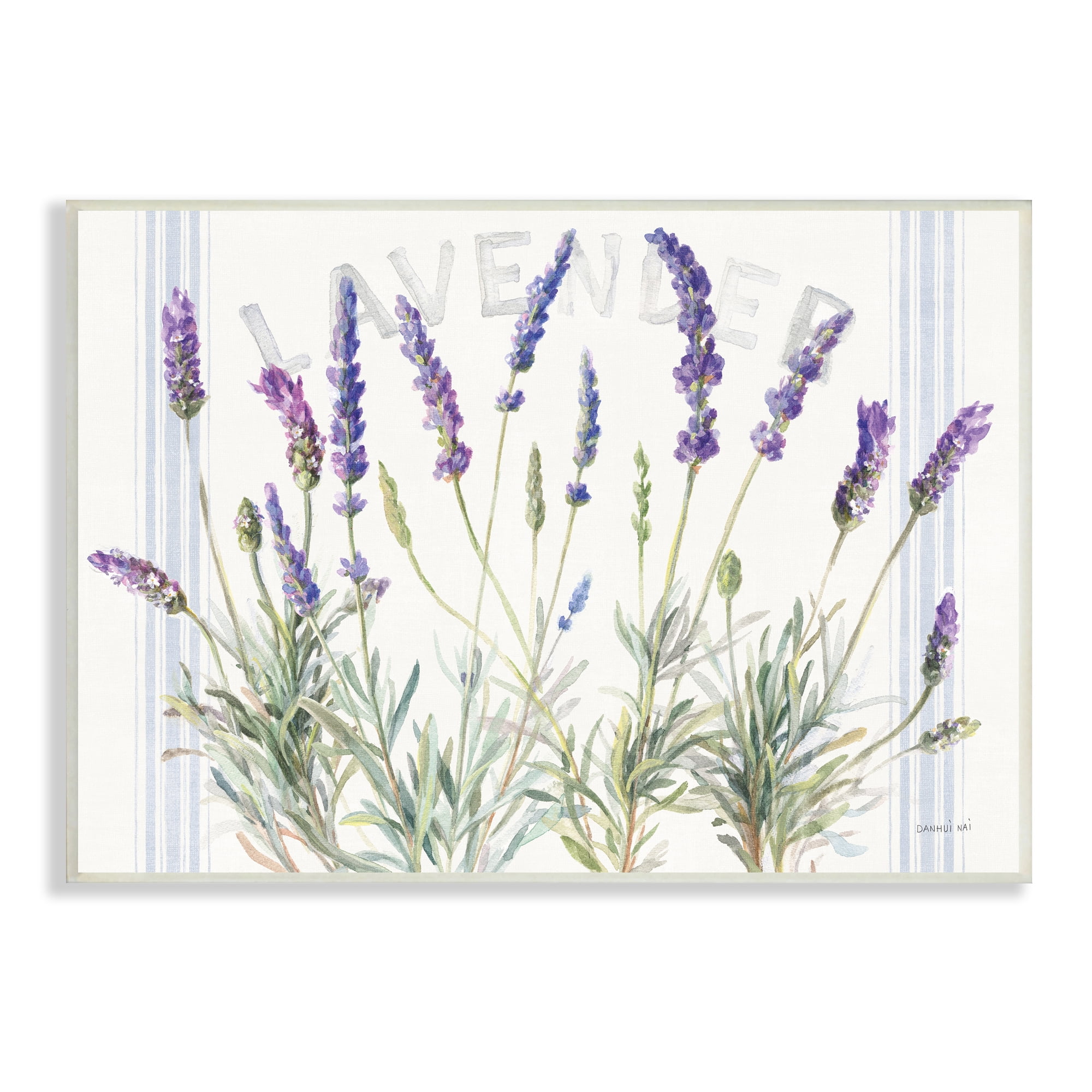 Stupell Industries Lavender Floral Cluster Farmhouse Bistro Stripes Botanical & Floral Painting Unframed Art Print Wall Art, 10 x 15