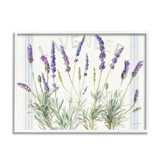 Stupell Industries Lavender Floral Cluster Farmhouse Bistro Stripes Botanical & Floral Painting White Framed Art Print Wall Art, 16 x 20