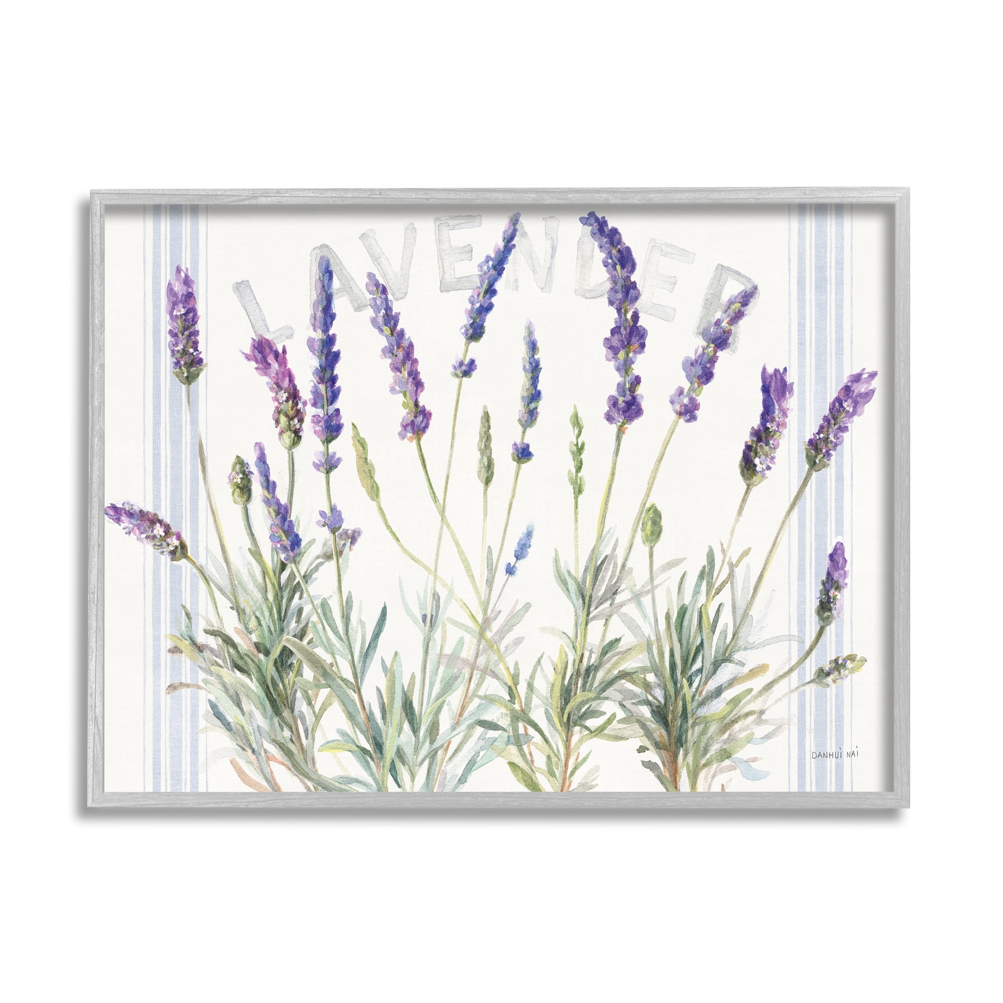 Stupell Industries Lavender Floral Cluster Farmhouse Bistro Stripes Farmhouse Painting Gray Framed Art Print Wall Art, 24 x 30, Design by Danhui Nai