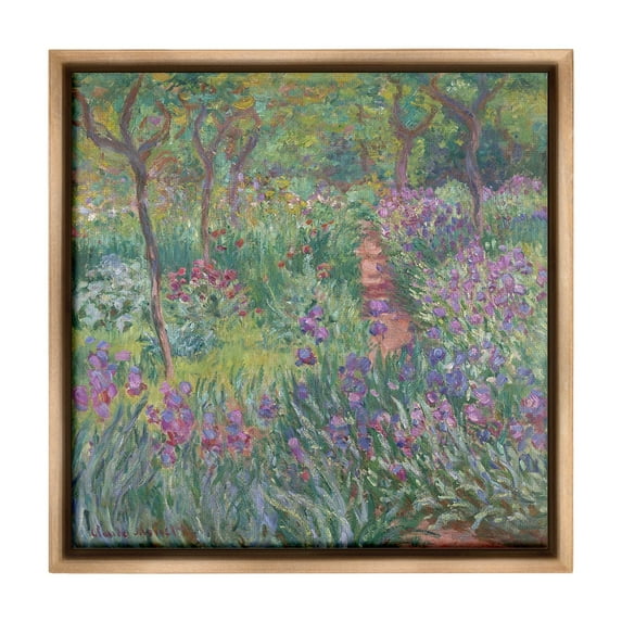 Stupell Industries Lavender Garden Path Landscape Painting Brown Floater Framed Canvas Art Print Wall Art, 18 x 18