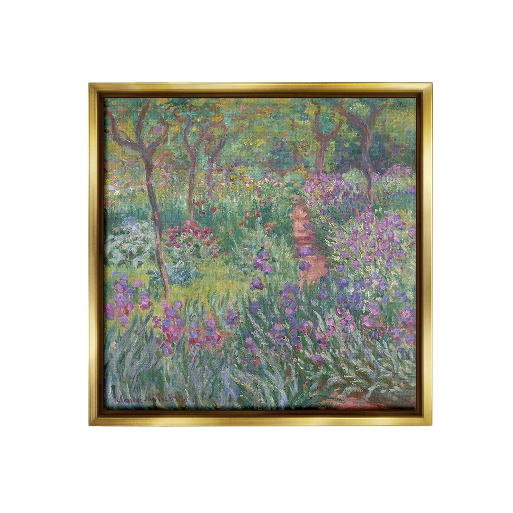Stupell Industries Lavender Garden Path Landscape Painting Gold Floater Framed Canvas Art Print Wall Art, 25 x 25