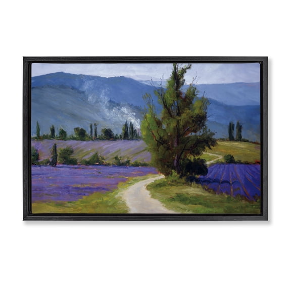 Stupell Industries Lavender Harvest Mountain View Black Framed Floater Canvas Wall Art design by Brigitte Curt, 17 x 25