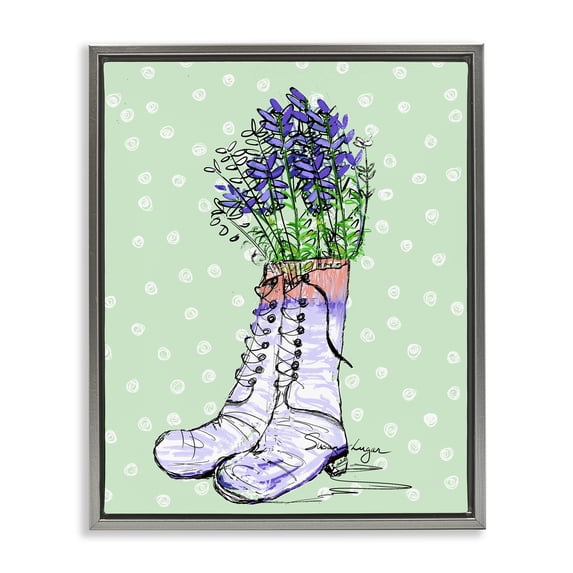 Stupell Industries Shabby Chic Lavender Herb Boots Gray Floating Frame Canvas Art, 25 x 31, by Susan Lugar