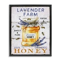 Stupell Industries Lavender Honey Farmhouse Insects Painting Black Floater Framed Canvas Art Print Wall Art, 17 x 21