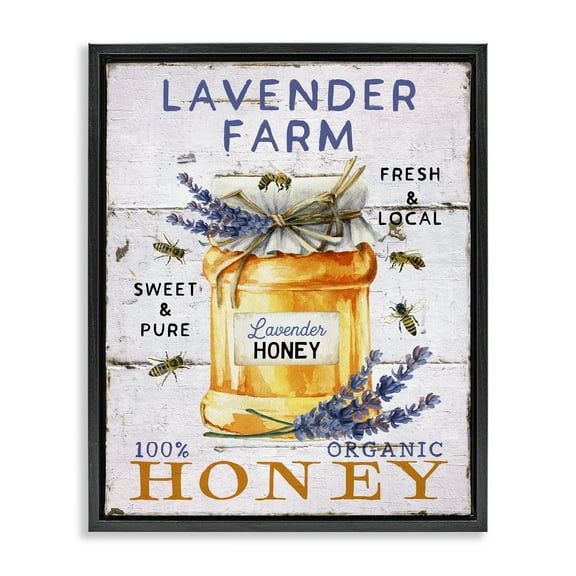 Stupell Industries Lavender Honey Farmhouse Insects Painting Black Floater Framed Canvas Art Print Wall Art, 17 x 21