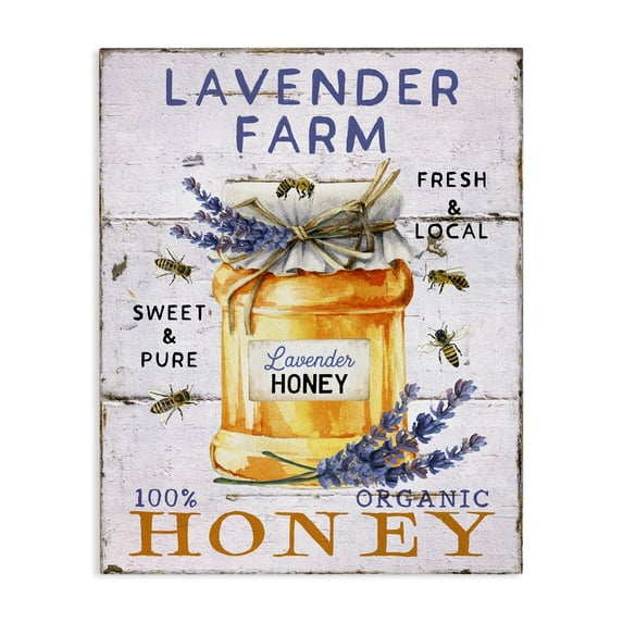 Stupell Industries Lavender Honey Farmhouse Insects Painting Wrapped Canvas Art Print Wall Art, 36 x 48