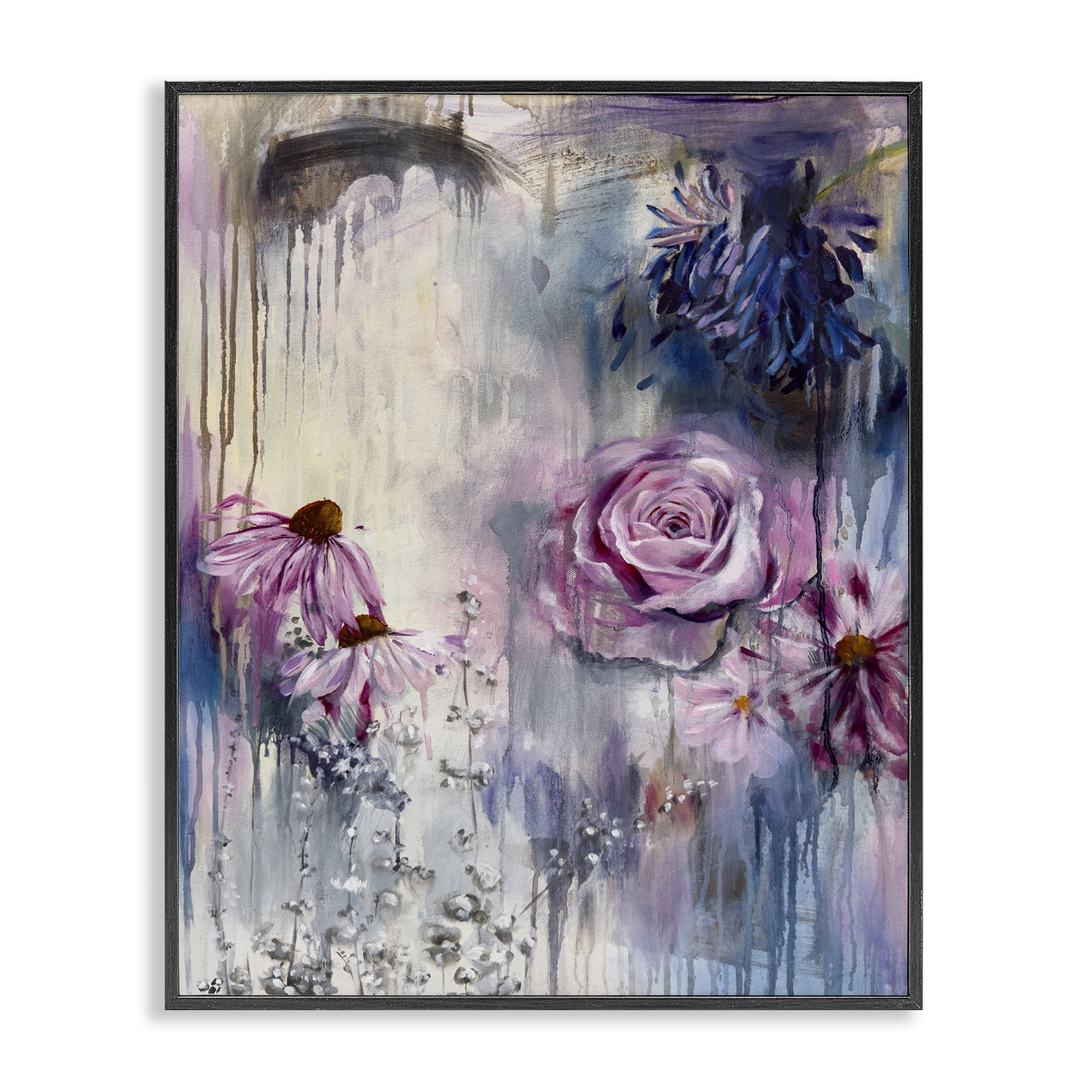 Stupell Industries Lavender Light Blossoms Abstract Painting Black Framed Art Print Wall Art, 24 x 30