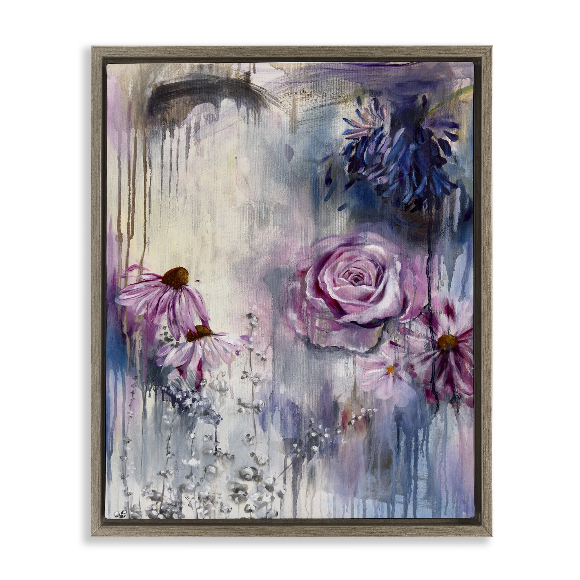 Stupell Industries Lavender Light Blossoms Abstract Painting Brown Floater Framed Canvas Art Print Wall Art, 17 x 21
