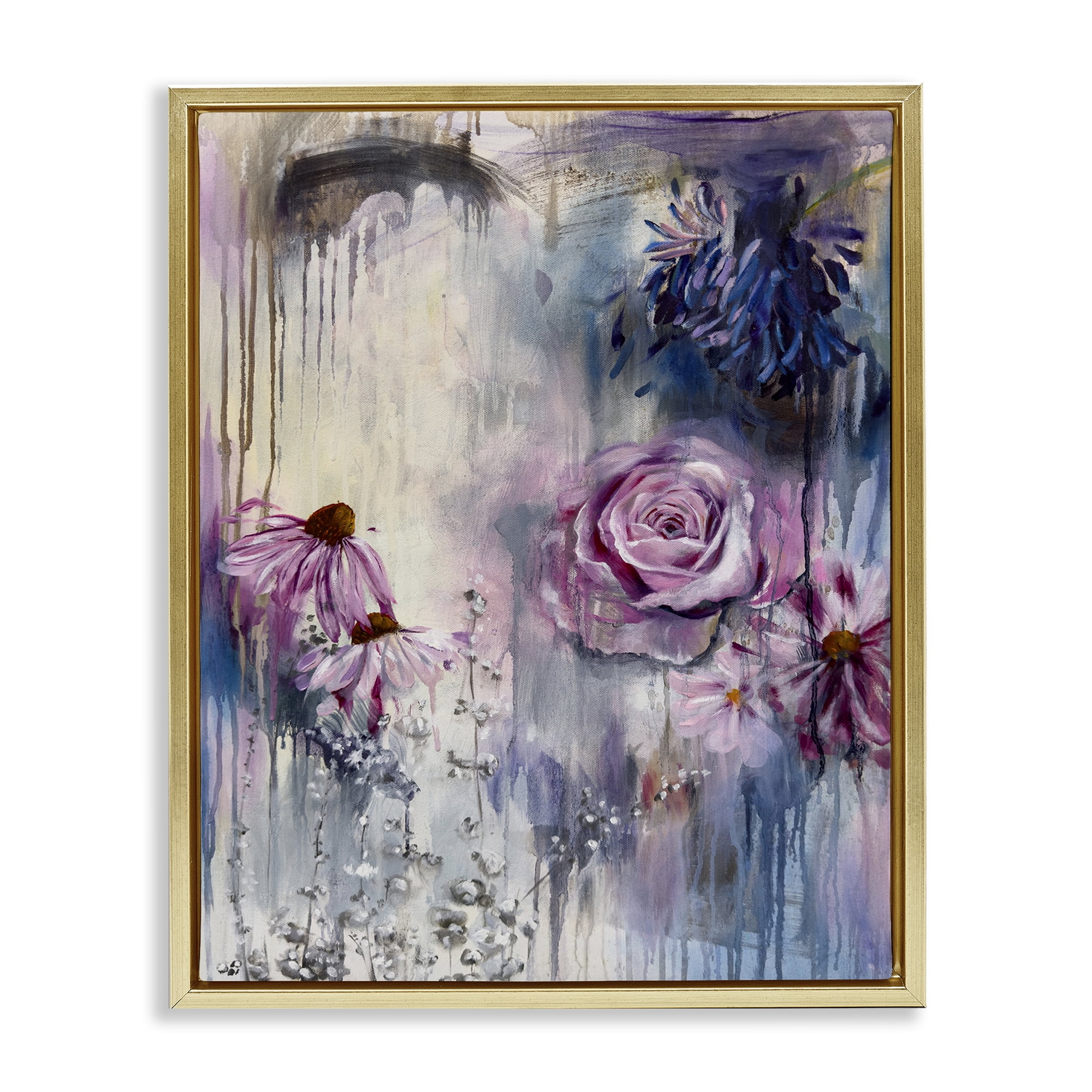 Stupell Industries Lavender Light Blossoms Abstract Painting Gold Floater Framed Canvas Art Print Wall Art, 17 x 21