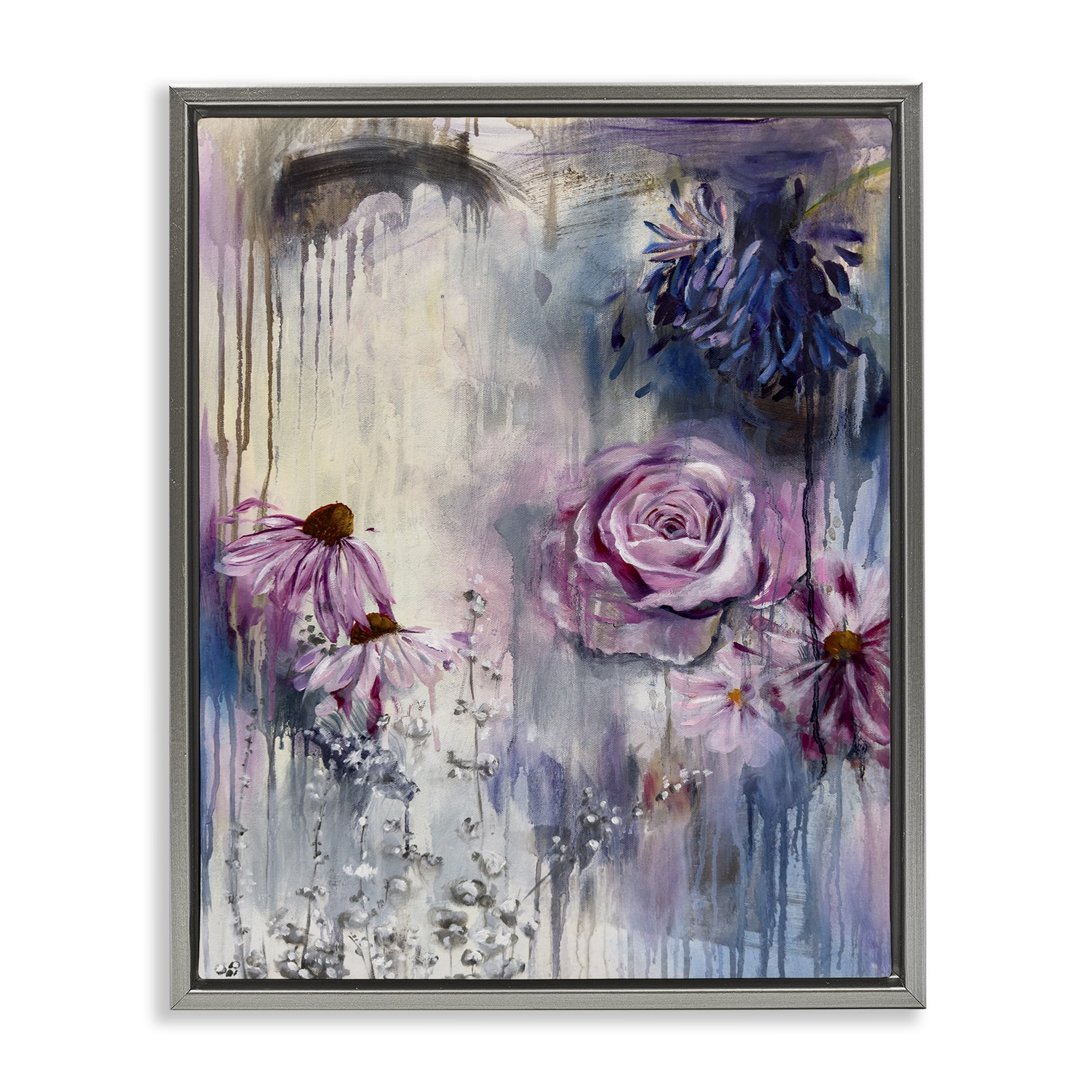 Stupell Industries Lavender Light Blossoms Abstract Painting Gray Floater Framed Canvas Art Print Wall Art, 17 x 21