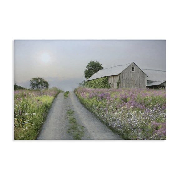 Stupell Industries Lavender Lined Country Road Country Charm Painting Wrapped Canvas Canvas Art Print Wall Art, 45 x 30