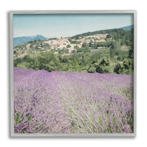 Stupell Industries Lavender Meadow Landscape Nature Painting Gray Framed Art Print Wall Art, 17 x 17