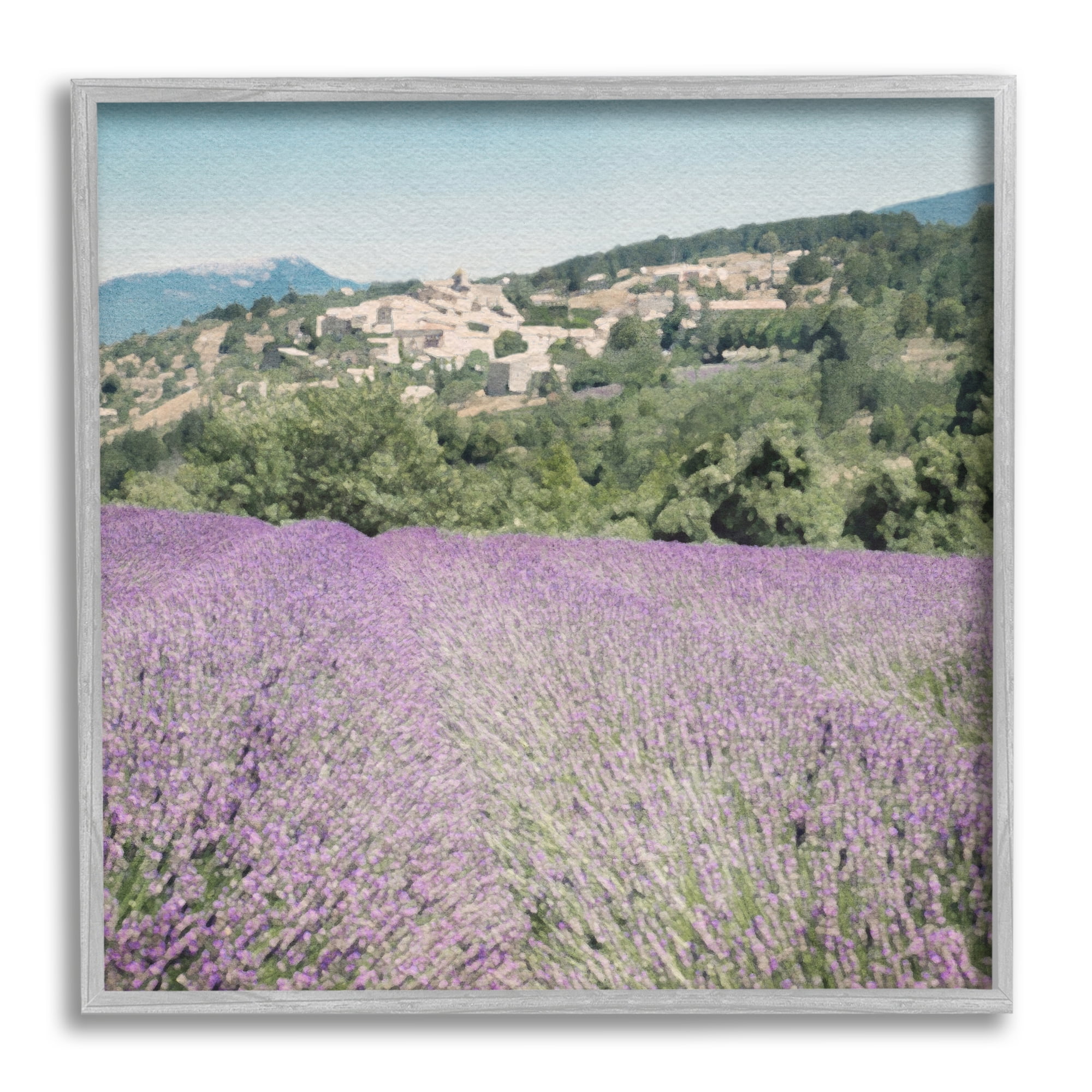 Stupell Industries Lavender Meadow Landscape Nature Painting Gray Framed Art Print Wall Art, 24 x 24