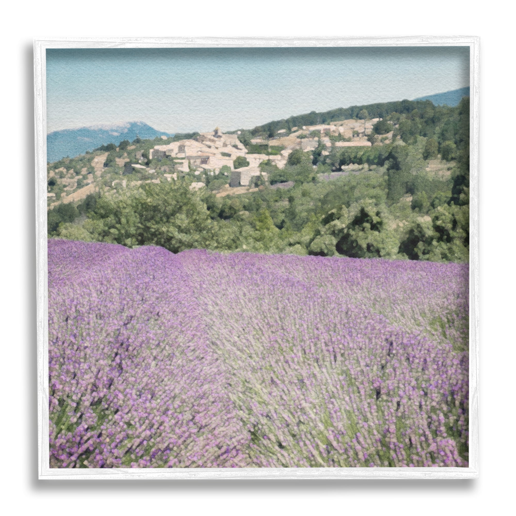 Stupell Industries Lavender Meadow Landscape Nature Painting White Framed Art Print Wall Art, 12 x 12