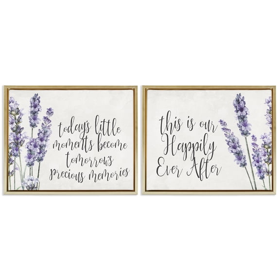 Stupell Industries Lavender Moments Sentiments Quotes and Sayings Painting Gold Floater Framed Canvas Art Print Wall Art, 31 x 25, Set of 2