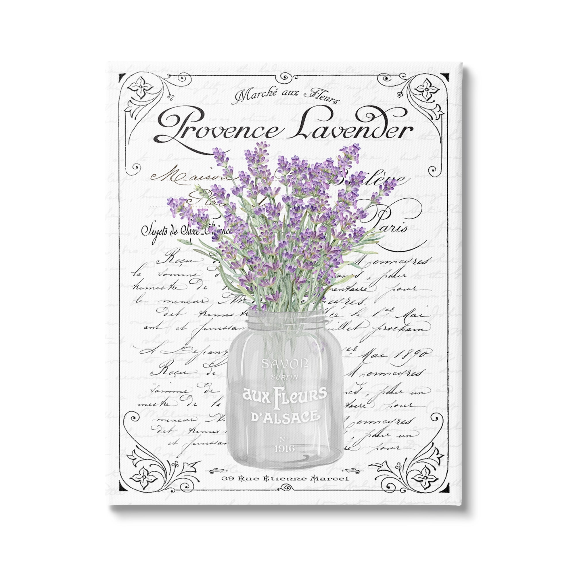 Lavender Sprigs French Script Canvas Wall Art 16x20