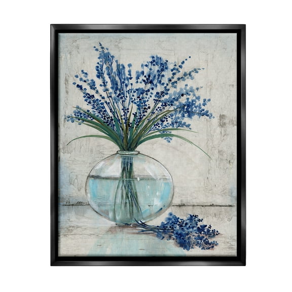 Stupell Industries Lavender Sprigs in Vase Botanical & Floral Painting Black Floater Framed Canvas Art Print Wall Art, 17 x 21