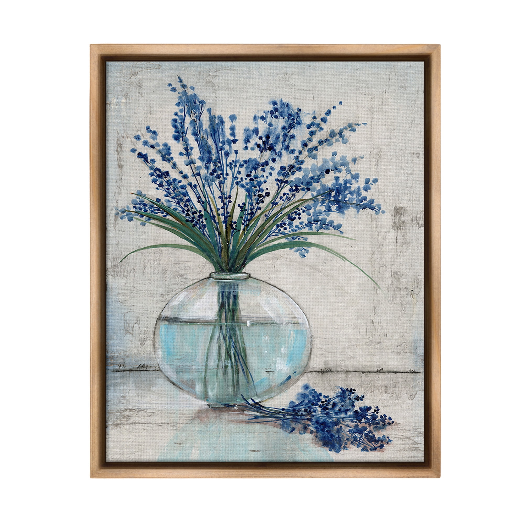 Stupell Industries Lavender Sprigs in Vase Botanical & Floral Painting Brown Floater Framed Canvas Art Print Wall Art, 17 x 21