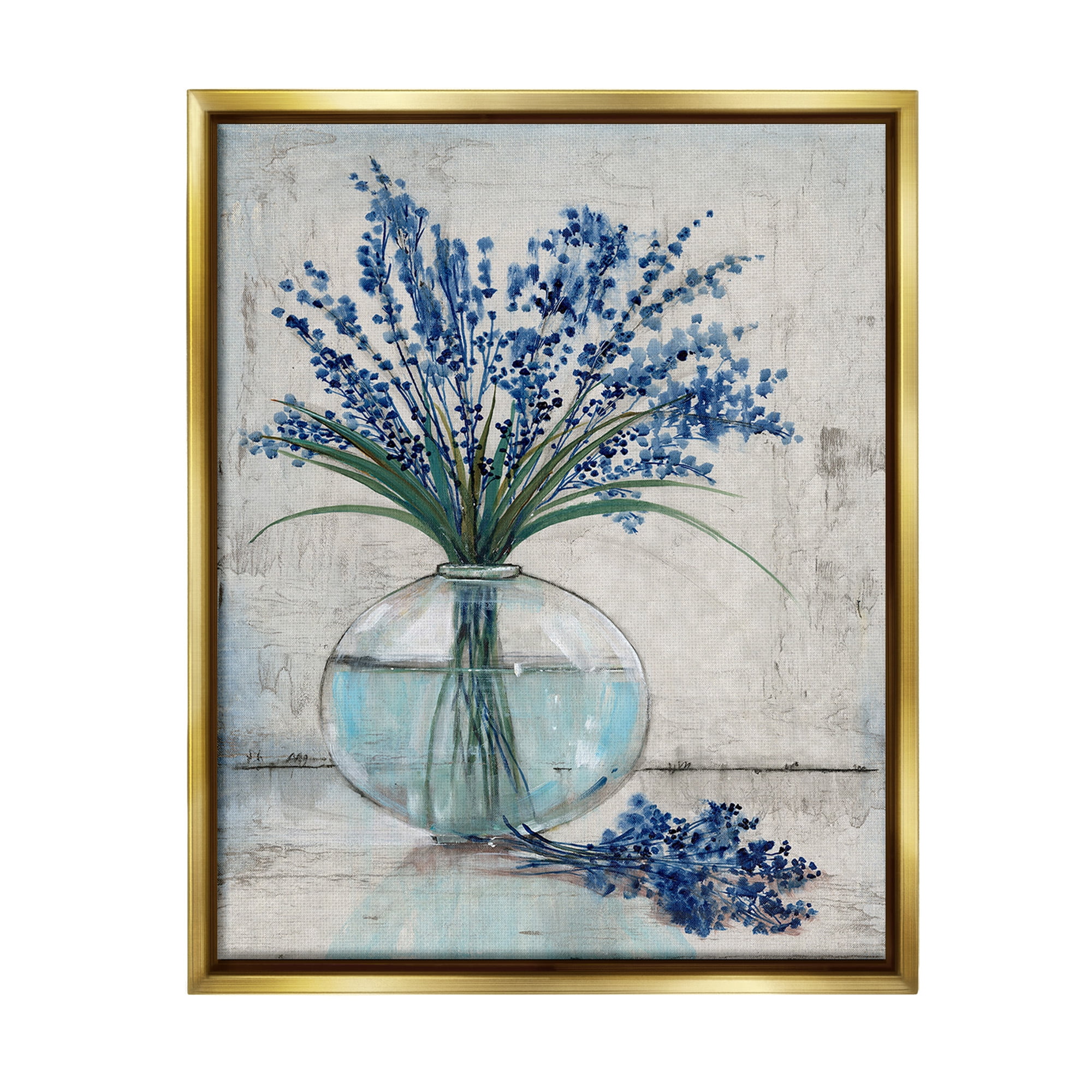 Stupell Industries Lavender Sprigs in Vase Botanical & Floral Painting Gold Floater Framed Canvas Art Print Wall Art, 17 x 21