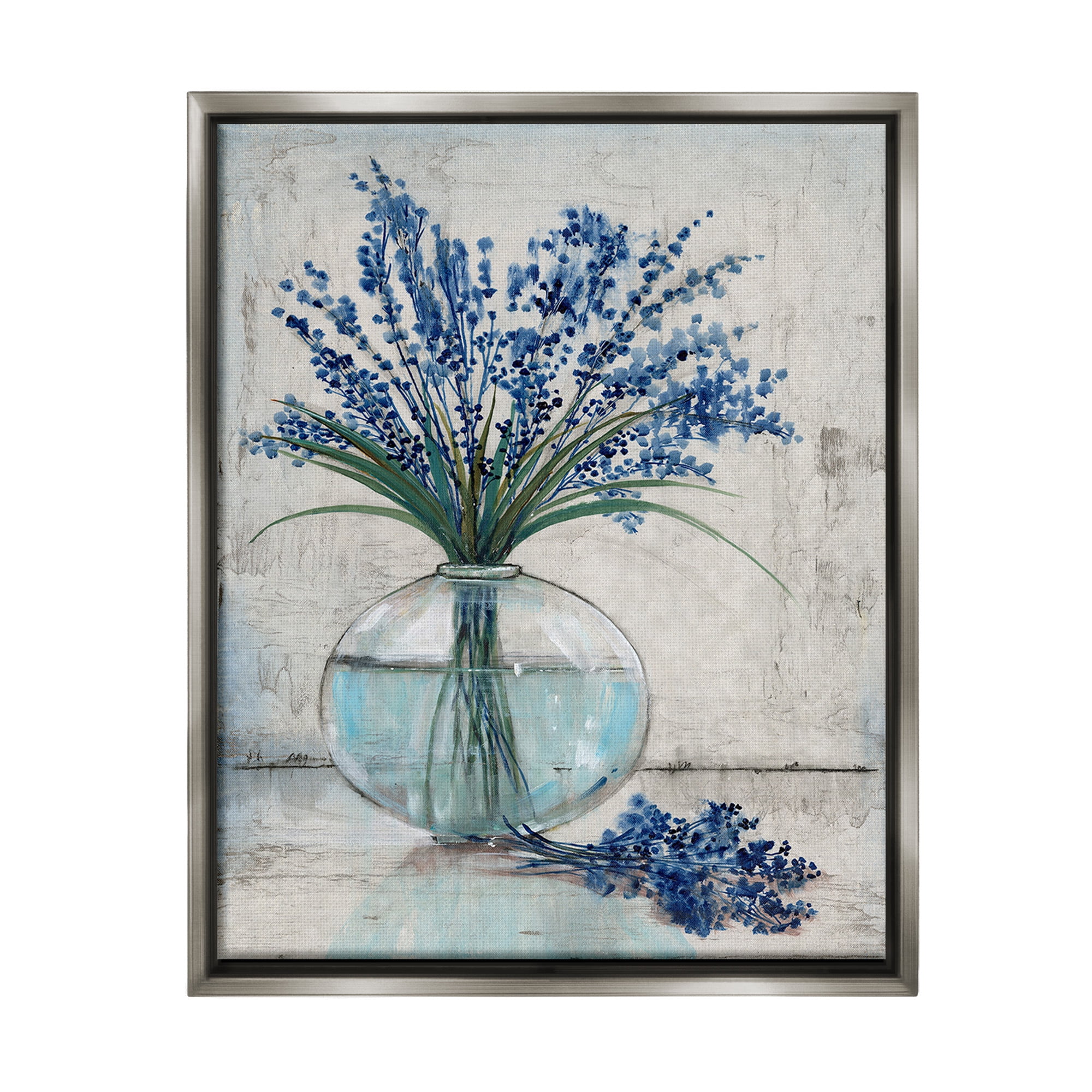 Stupell Industries Lavender Sprigs in Vase Botanical & Floral Painting Gray Floater Framed Canvas Art Print Wall Art, 25 x 31